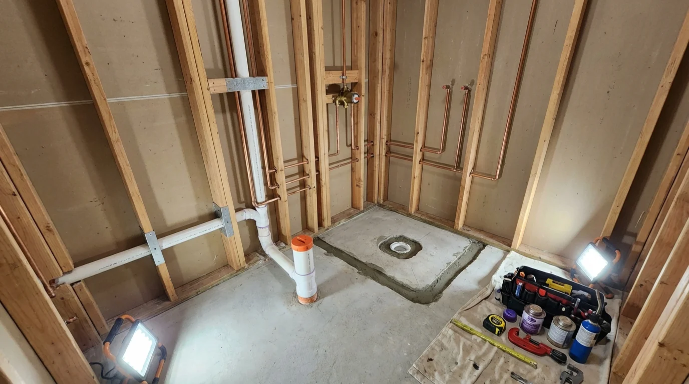 Bathroom rough-in plumbing during remodel by Johns Plumbing LLC in Quakertown