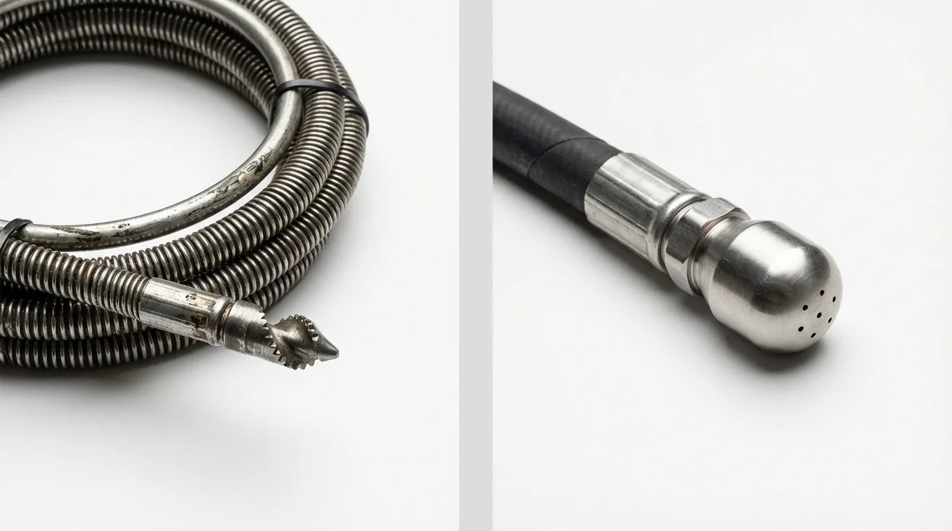 Drain snake cable and hydro jetting nozzle used for drain cleaning in Quakertown, PA