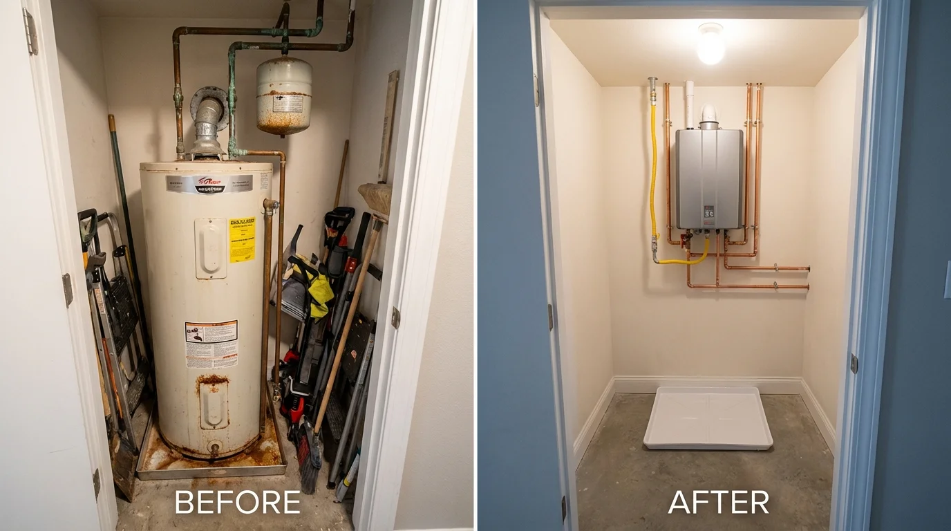 Tank water heater versus wall-mounted tankless unit comparison for Quakertown, PA homeowners