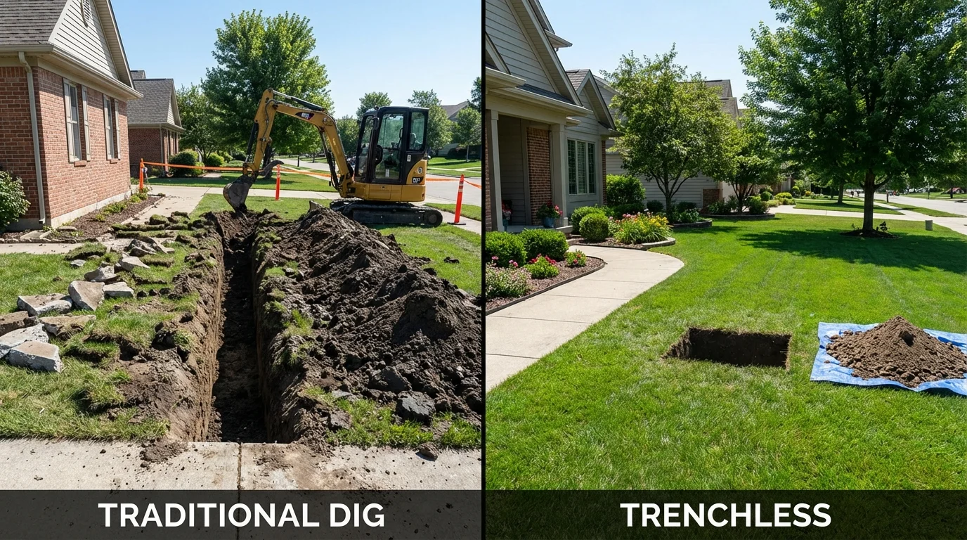 Trenchless sewer repair with minimal yard damage versus traditional excavation in Quakertown, PA